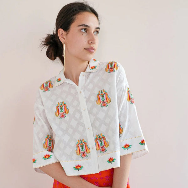 Thyme Blouse with Parrot Embroidery