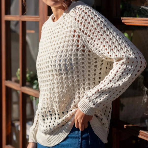 Amalfi Crochet Crewneck in Natural