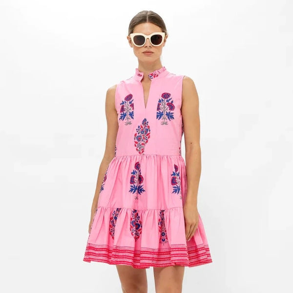 Yoke Dress in Boca Pink