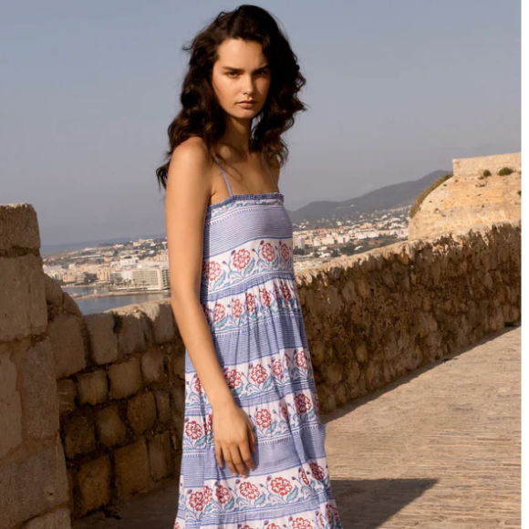 Smocked Back Maxi in Borrego Navy