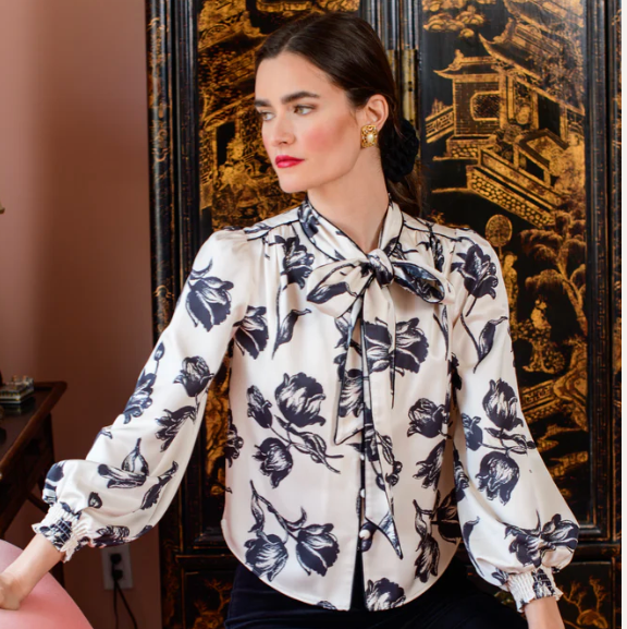 Brit Bow Blouse in Snow Tulip