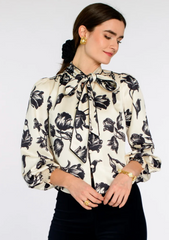 Brit Bow Blouse in Snow Tulip