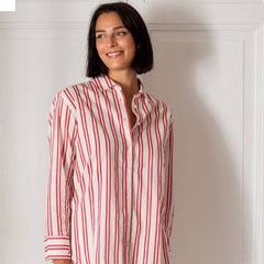 Bronte Relaxed Button Up in Red Double Stripe