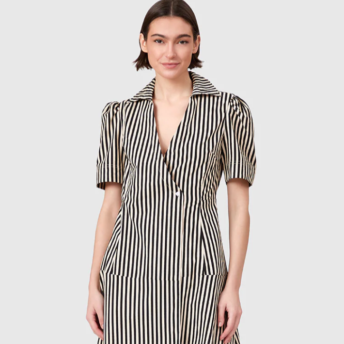 Clark Dress in Ganache Pinstripe