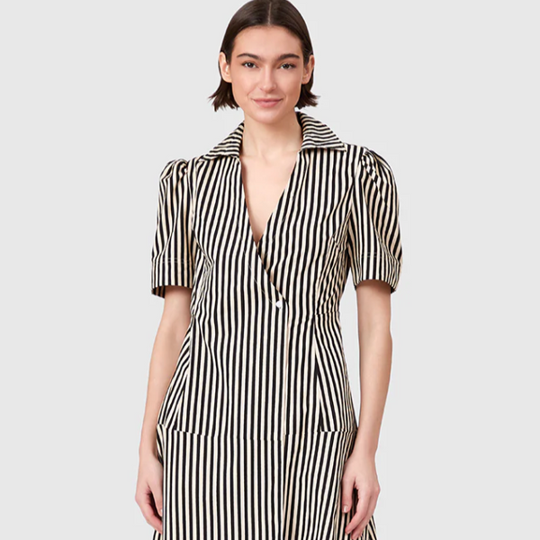 Clark Dress in Ganache Pinstripe