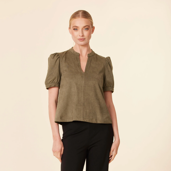 Faux Suede Puff Sleeve Top