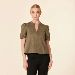 Faux Suede Puff Sleeve Top
