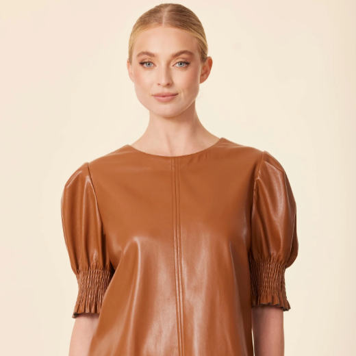 Vegan Leather Crew Neck Top