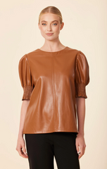 Vegan Leather Crew Neck Top