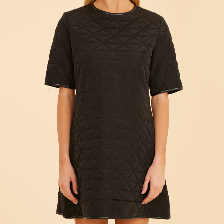 Quilted Nylon and Faux Leather Trim Dress