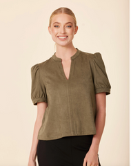 Faux Suede Puff Sleeve Top