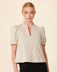 Faux Suede Puff Sleeve Top