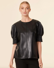 Vegan Leather Crew Neck Top
