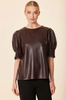 Vegan Leather Crew Neck Top