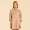 Faux Suede Puff Sleeve Shirt Dress