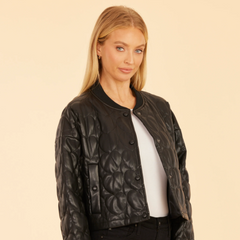 Faux Leather Heart Quilted Jacket