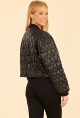 Faux Leather Heart Quilted Jacket