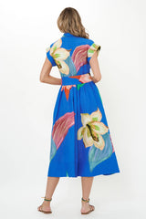 Belted Shirt Dress in Hibiscus Blue