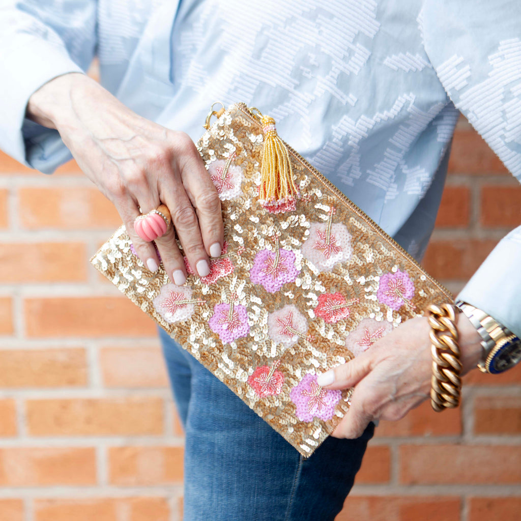 Hibiscus Sequin Pouch