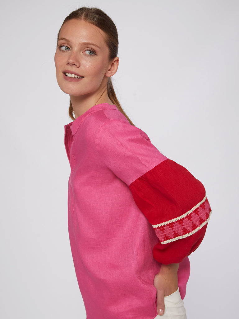 Kaya Blouse in Pink Linen