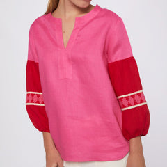 Kaya Blouse in Pink Linen