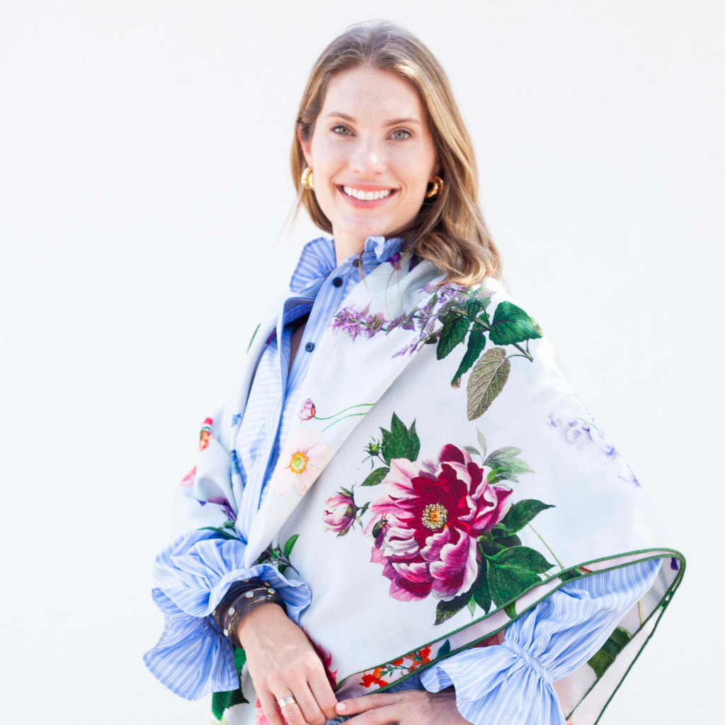 Les Fleurs Scarf in Pink/Blue