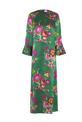 Green Floral Silk Dress