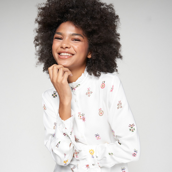 Annalisa Dress in Denim Embroidery