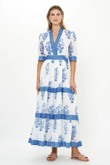 Cuffed V-Neck Maxi in Salvia Blue