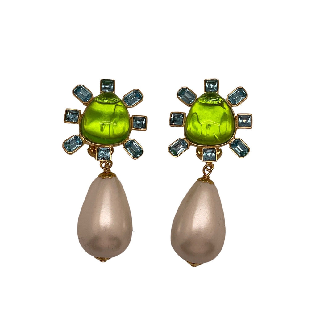 Aqua & Peridot Cabochon Pearl Earrings