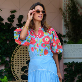 Edie Top in Poppy Patch Blueberry