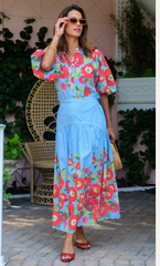 Phoebe Skirt in Poppy Patch Blueberry