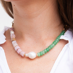 Pink Opal & Jade Necklace