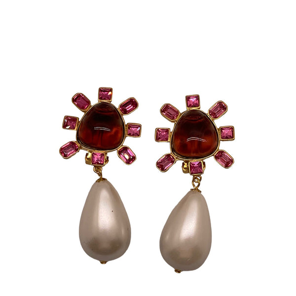 Pink & Amethyst Cabochon Pearl Earrings