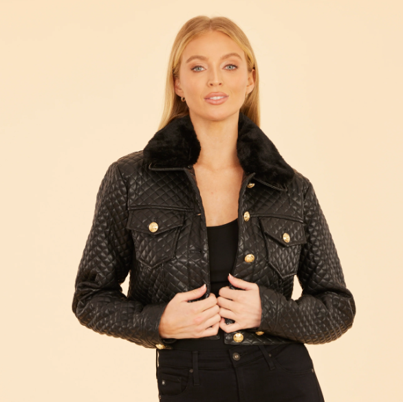 Quilted Faux Leather Cropped Jacket