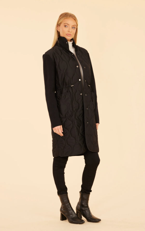 Quilted Long Coat with Toggle Waist