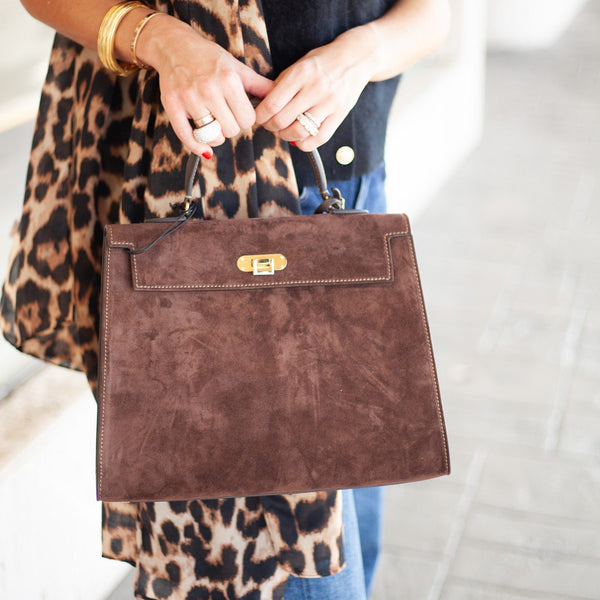 Rose Handbag in Brown Suede