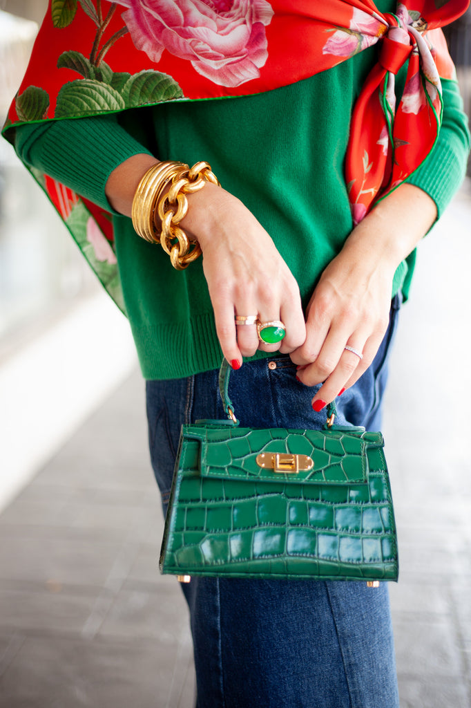 Rose Handbag in Green Croc