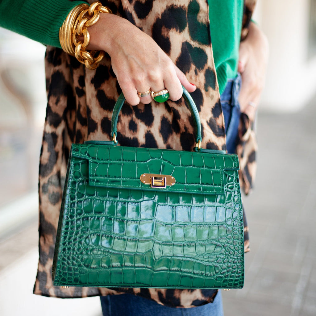 Rose Handbag in Green Croc