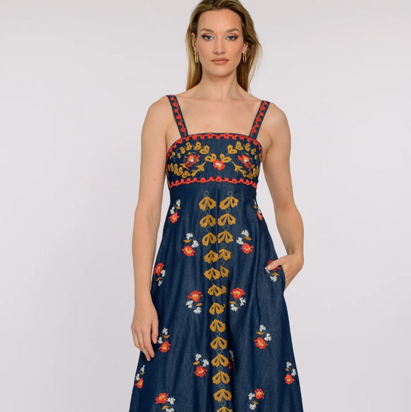 Annalisa Dress in Denim Embroidery