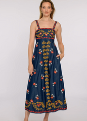 Annalisa Dress in Denim Embroidery