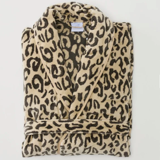 Long Plush Robe in Leopard