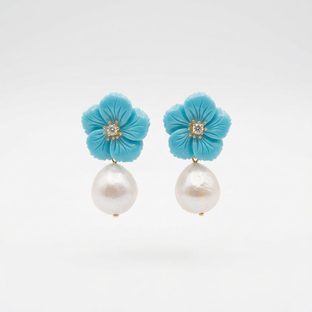 Carved Flower & Pearl Drop Earring