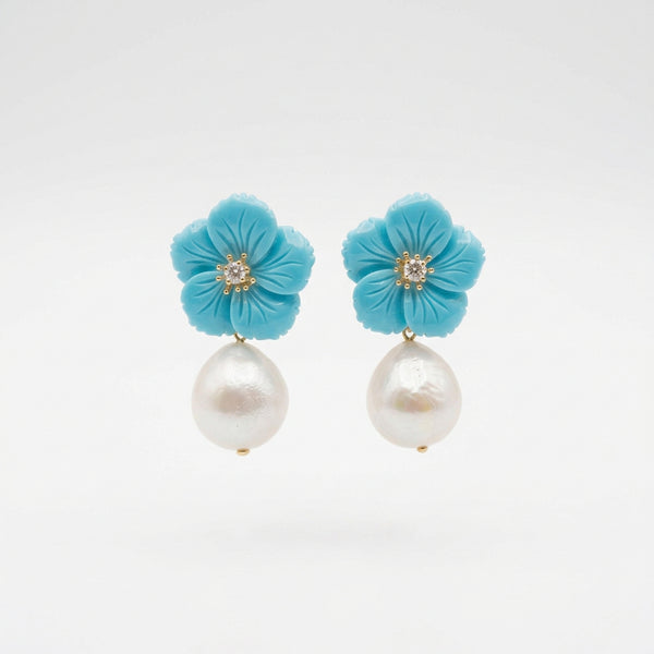 Carved Flower & Pearl Drop Earring