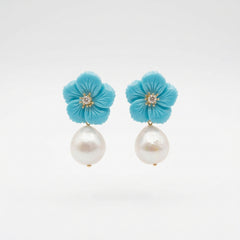 Carved Flower & Pearl Drop Earring