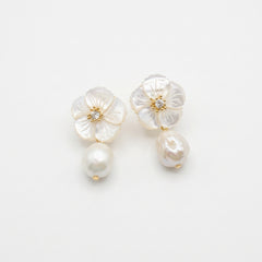 Carved Flower & Pearl Drop Earring