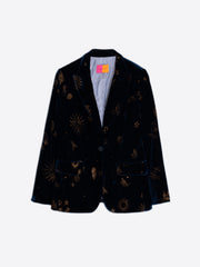 Heather Velvet Blazer with Gold Embroidery