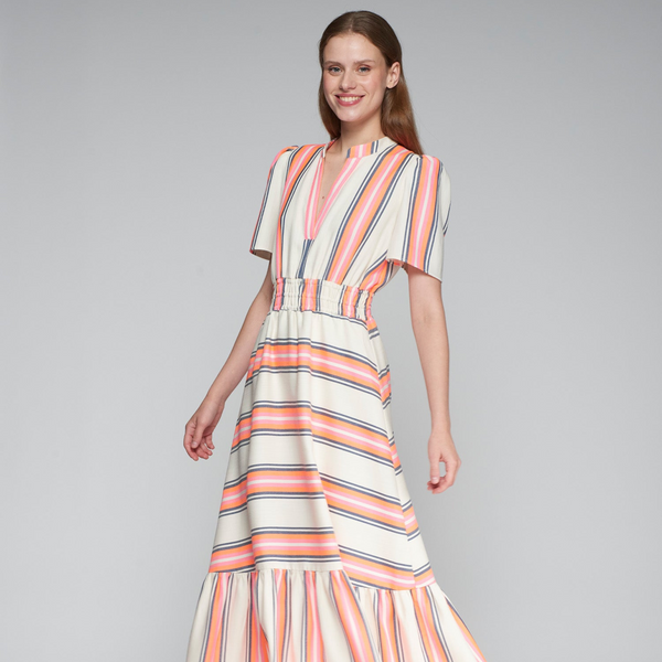 Leila Dress in Pink/Marine Stripe