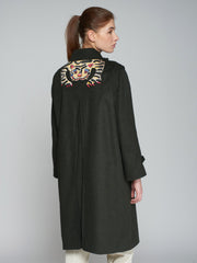 Loden Coat with Tiger Embroidery