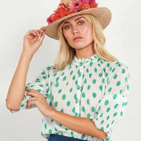 Bergamot Blouse in Emerald Dots